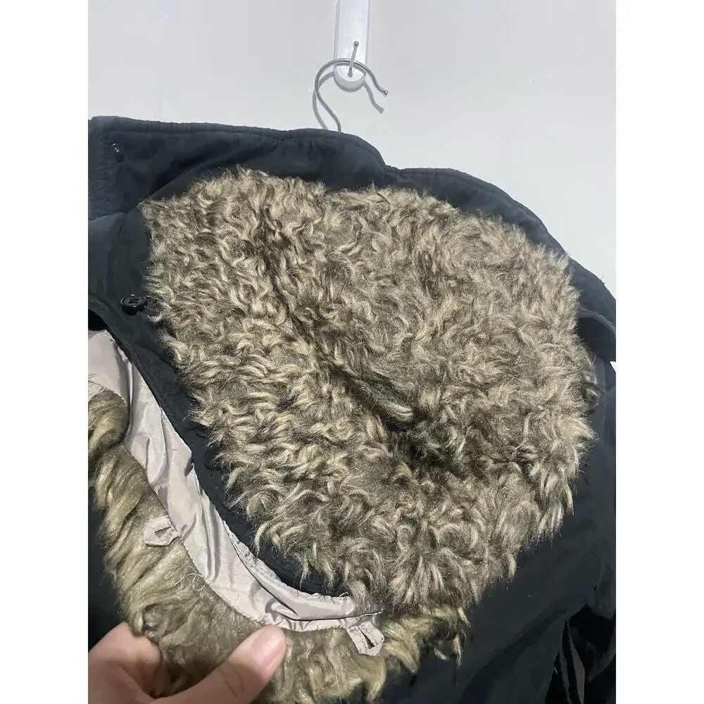Abercrombie A&F Kids Winter Coat Parka Black Faux Fur‎ Hooded Jacket Girls 9/10